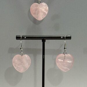 NEW Heart-Shaped Pink Stones Earrings + Necklace Set